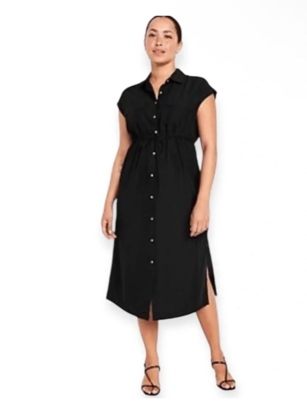 Old Navy Dress XXL Tall Waist Defined Utility Neutral Casual Black Shirt Dress